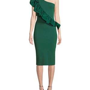 Chiara Boni Marine Green Asymmetrical Ruffled Cocktail Dress SZ Small